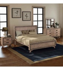 Seashore 4 Pcs Dresser Bedroom Suite in Solid Acacia Timber in Silver Brush Colour